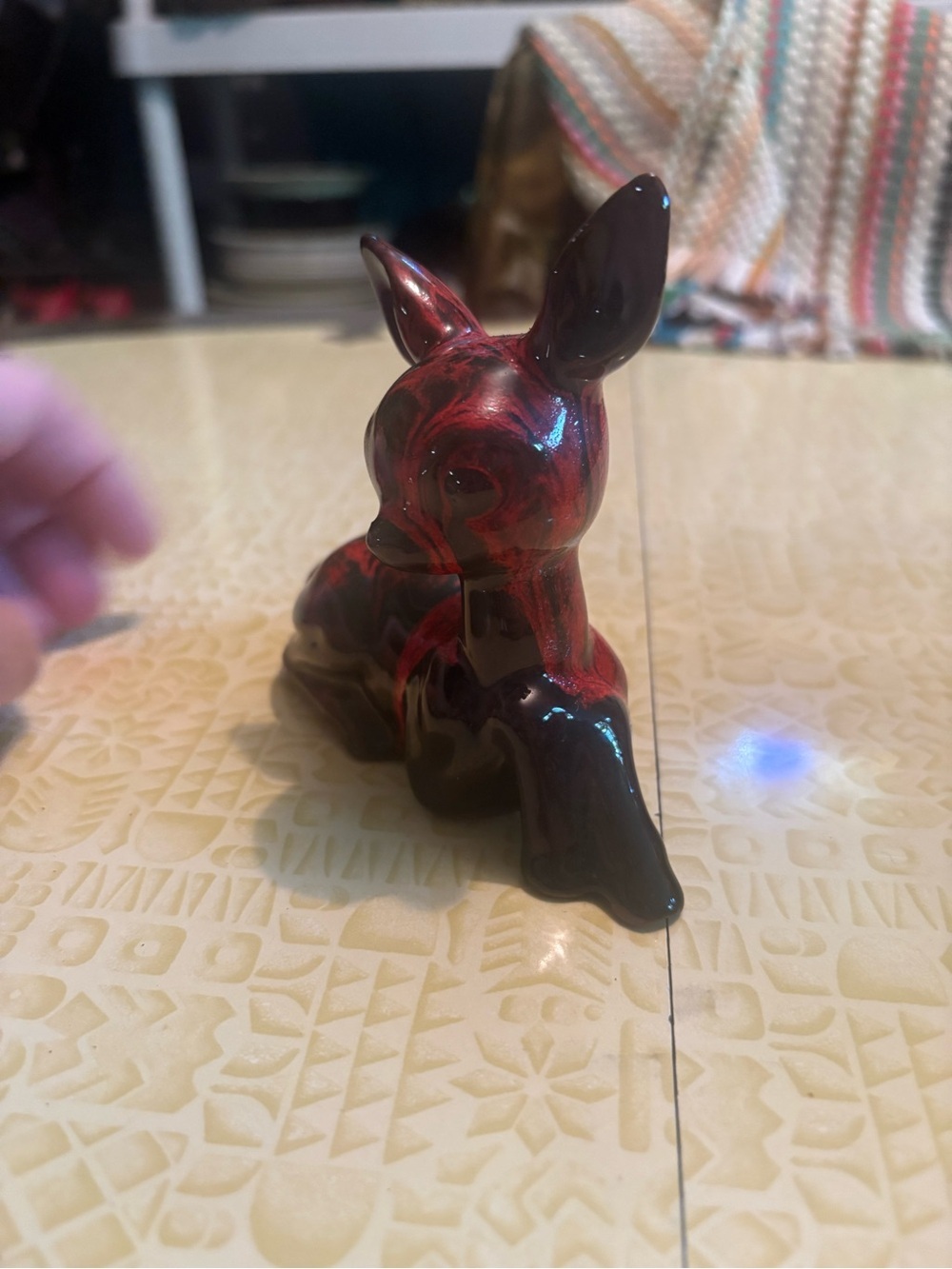 Vintage Red and Black Ceramic Deer Figurine